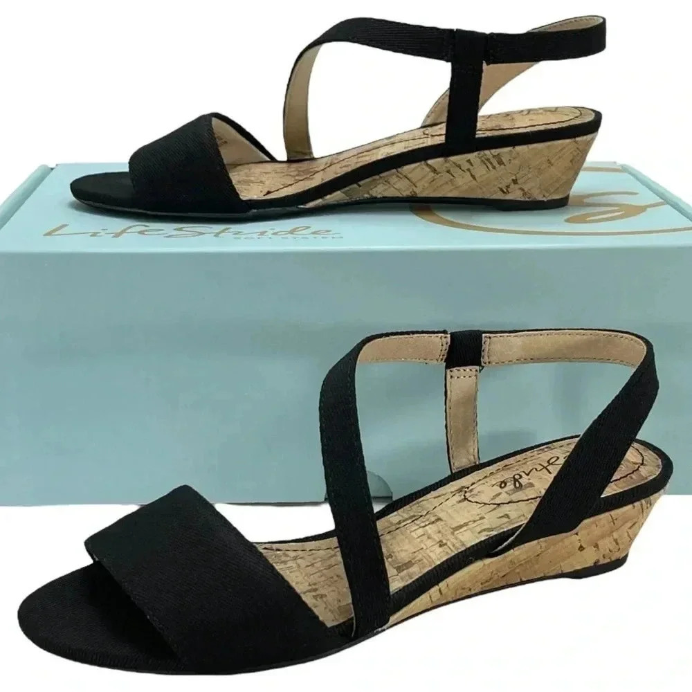 Life Stride Yasmine Womens Canvas Wedge Dress Sandals Soft System Insole Size 5M - Picture 9 of 15
